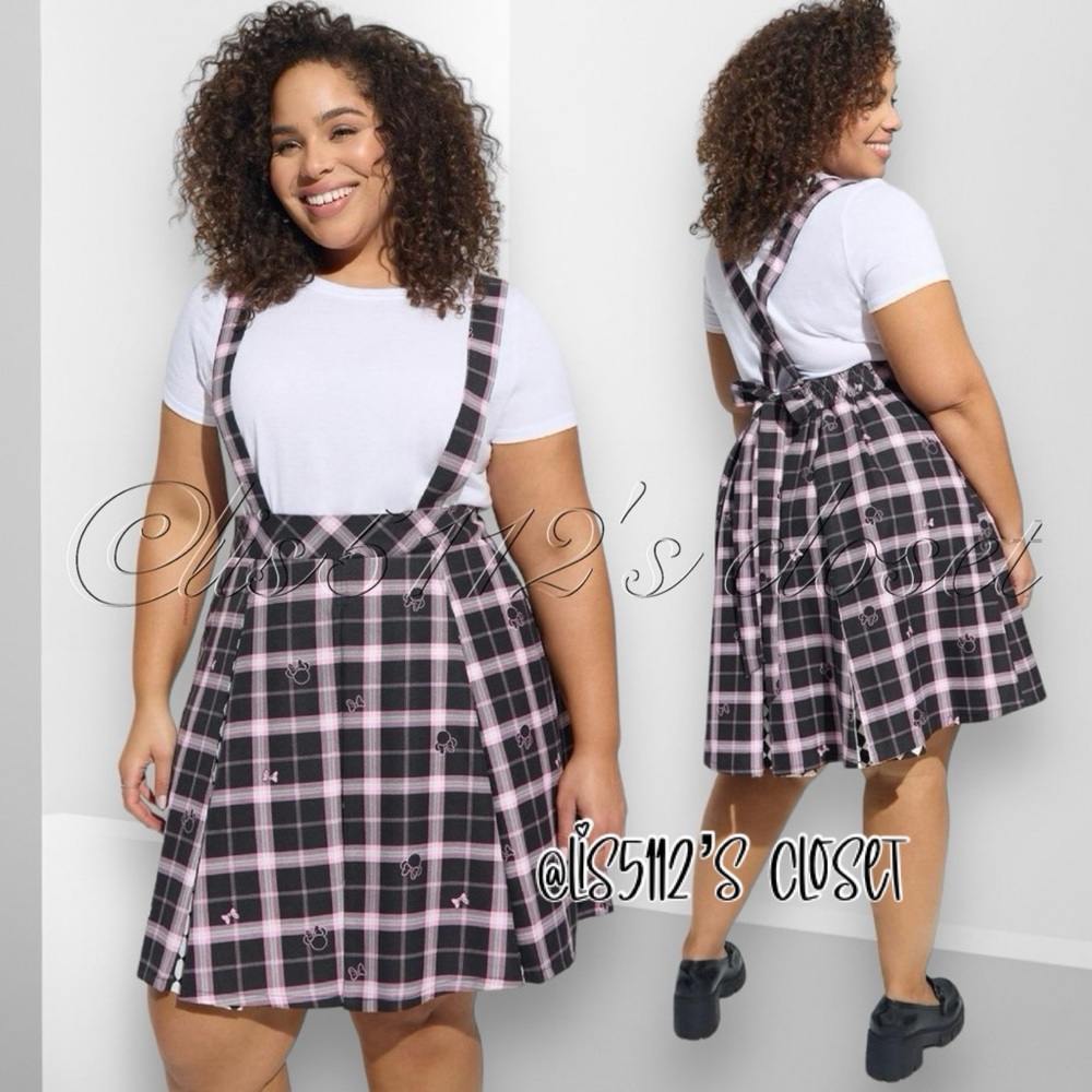 Torrid x Disney Minnie Mouse Pink & Black Plaid Skirtall Jumper Dress 3X 22 24 - Picture 2 of 15